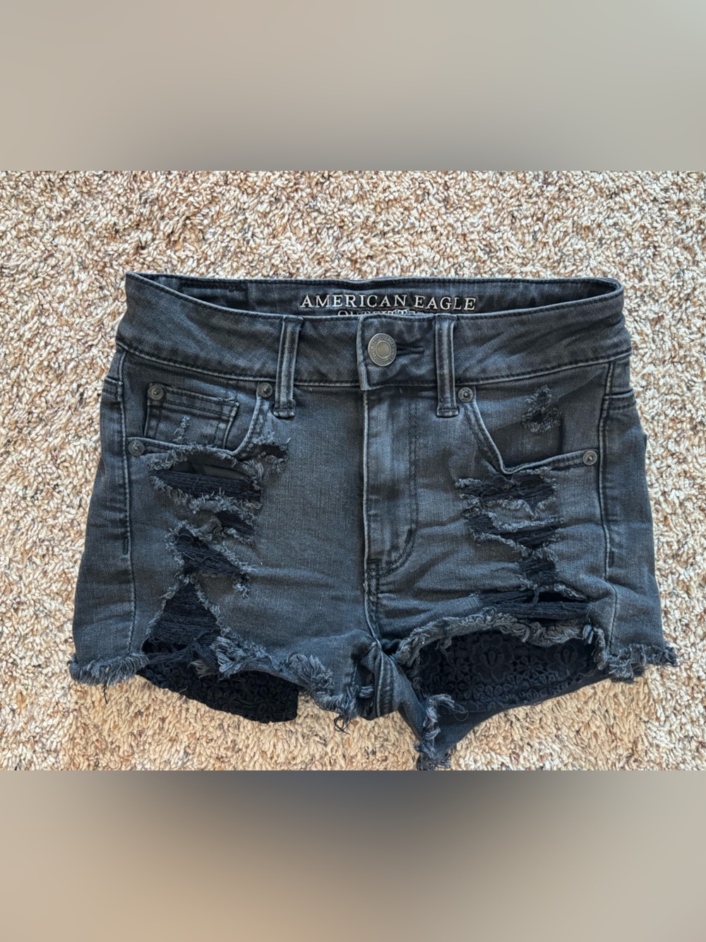 American Eagle Outfitters Hi-Rise Shortie Black Distressed Jean Shorts